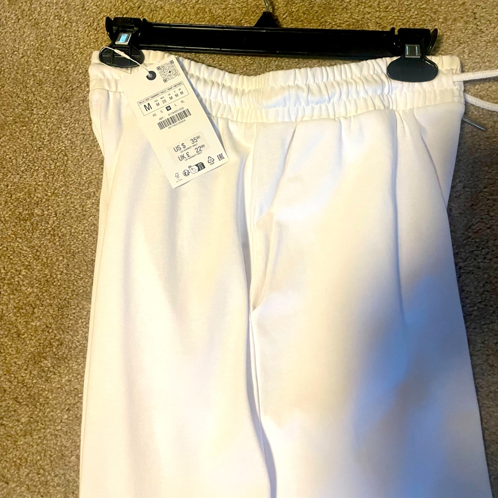 New Zara wide leg white cotton drawstring pants